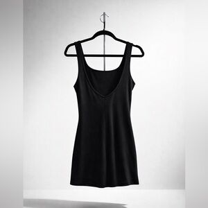 Black Sleeveless Scoop Neck Deep V Back Tank Dress